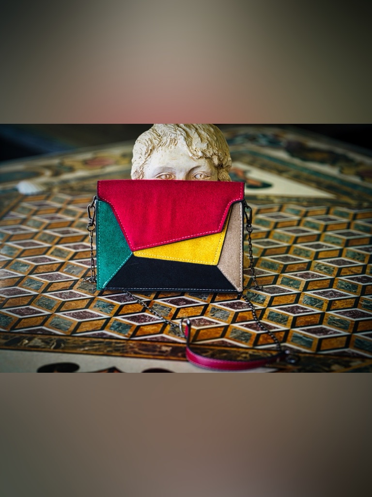 Retro Asymmetric Colorblock Envelope Clutch Chain Purse